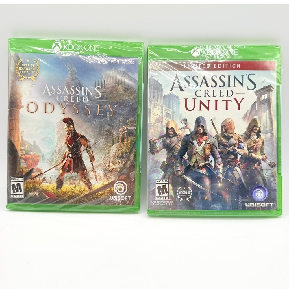 Ubisoft Assassins Creed Odyssey & Unity Xbox One Game Bundle Sealed Good